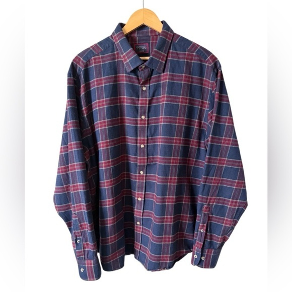 UNTUCKit Rosato Navy Red Plaid Flannel Shirt XXL 100% Cotton‎ NWOT